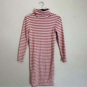 J.Crew Red & White Striped Turtleneck Dress XS Long Sleeve Midi